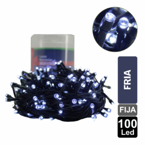 LUZ NAVIDEÑA FRIA X 100 LED FIJA CABLE VERDE