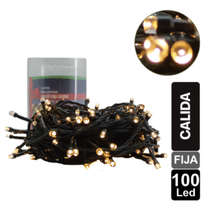 LUZ NAVIDEÑA CALIDA X 100 LED FIJA CABLE VERDE