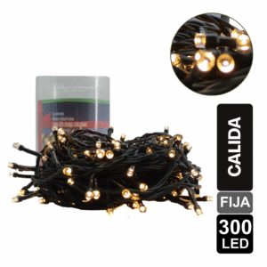 LUZ NAVIDEÑA CALIDA X 300 LED FIJA CABLE VERDE