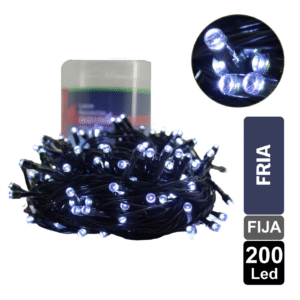 LUZ NAVIDEÑA FRIA X 200 LED FIJA CABLE VERDE