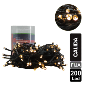 LUZ NAVIDEÑA CALIDA X 200 LED FIJA CABLE VERDE
