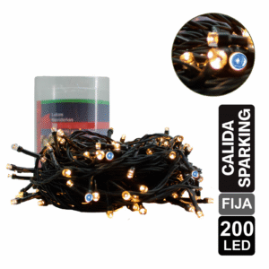 LUZ NAVIDEÑA CALIDA SPARKLING X 200 LED FIJA CABLE VERDE