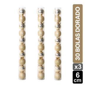 TUBOS BOLAS X30 DORADO BRILLANTE/ESCARCHADO 6 CM
