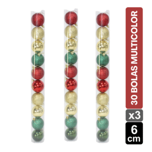 TUBOS BOLAS NAVIDEÑAS X30 MULTICOLOR BRILLANTE/ESCARCHADO 6 CM