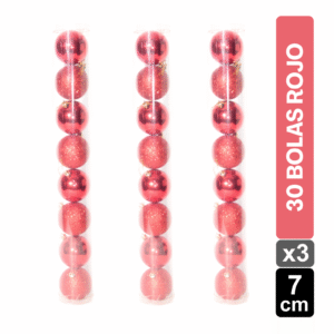 TUBOS BOLAS NAVIDEÑAS X30 ROJO BRILLANTE/ESCARCHADO 7 CM