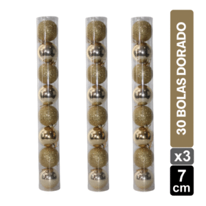 TUBOS BOLAS X30 DORADO BRILLANTE/ESCARCHADO 7 CM