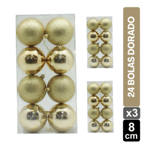 SET BOLAS NAVIDEÑAS X24 DORADO BRILLANTE/ESCARCHADO 8 CM