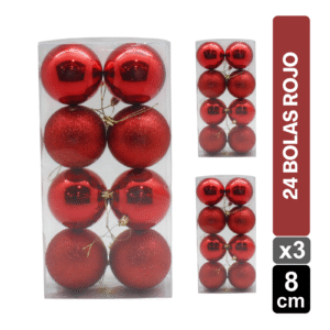 SET BOLAS NAVIDEÑAS X24 ROJO BRILLANTE/ESCARCHADO 8 CM