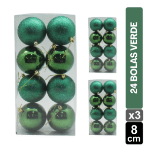 SET BOLAS NAVIDEÑAS X24 VERDE ESMERALDA BRILLANTE/ESCARCHADO 8 CM