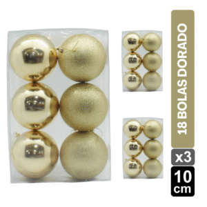 SET BOLAS NAVIDEÑAS X18 DORADO BRILLANTE/ESCARCHADO 10 CM