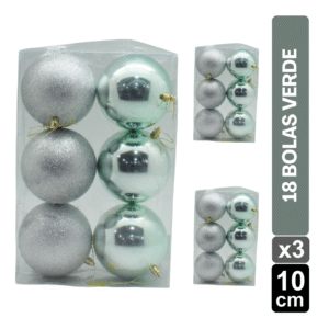 SET BOLAS NAVIDEÑAS X18 VERDE LIMON BRILLANTE/ESCARCHADO 10 CM