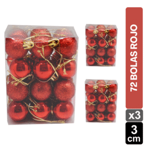CAJAS BOLAS NAVIDEÑAS X72 ROJO BRILLANTE/ESCHARCHADO 3 CM