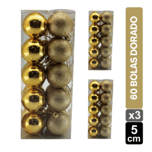 CAJAS BOLAS NAVIDEÑAS X 60 DORADO BRILLANTE/ESCARCHADO 5 CM