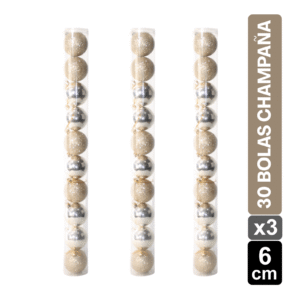 TUBOS BOLAS NAVIDEÑAS X30 CHAMPAÑA BRILLANTE/ESCARCHADO 6 CM