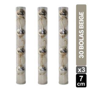 TUBOS BOLAS NAVIDEÑAS X 30 BEIGE BRILLANTE/ESCARCHADO 7 CM