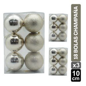 SET BOLAS NAVIDEÑAS X18 CHAMPAÑA BRILLANTE/ESCARCHADO 10 CM