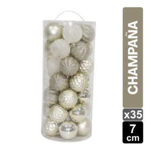 SET X 35 BOLAS NAVIDEÑAS CHAMPAÑA 7 CM