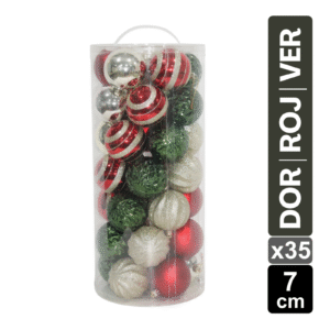 SET X 35 BOLAS NAVIDEÑAS DORADO/ROJO/VERDE 7CM