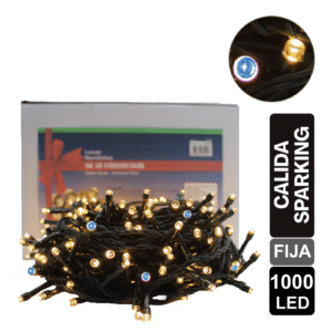 LUZ NAVIDEÑA CALIDA SPARKLING X 1000 LED FIJA CABLE VERDE