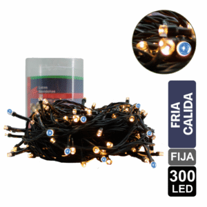 LUZ NAVIDEÑA CALIDA - FRIA X 300 LED FIJA CABLE VERDE