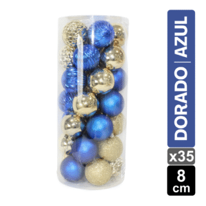 SET X 35 BOLAS NAVIDEÑAS SURTIDAS DORADO/AZUL 8CM