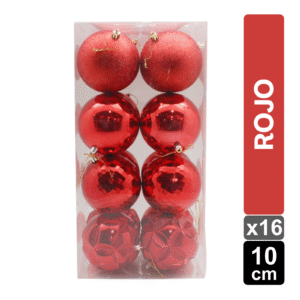 SET X 16 BOLAS NAVIDEÑAS SURTIDO ROJO 10CM