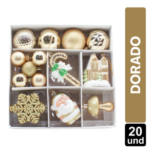 SET X 20 ADORNOS NAVIDEÑOS PARA COLGAR DORADOS