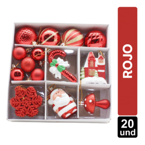 SET X 20 ADORNOS NAVIDEÑOS PARA COLGAR ROJO