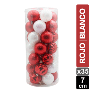 SET X 35 BOLAS NAVIDEÑAS SURTIDAS ROJO/BLANCO 7CM