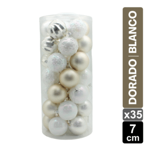 SET X 35 BOLAS NAVIDEÑAS SURTIDAS DORADO/BLANCO 7CM