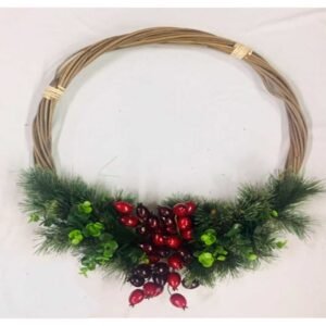 CORONA 50CM MONOFILAMENTO FLECADO CON FRUTOS Y HOJAS VERDES